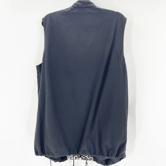 Vintage Full Zip Vest Womens Size L Black Pocket Leopard Trim Outdoor 90s Classi - Picture 2 of 4